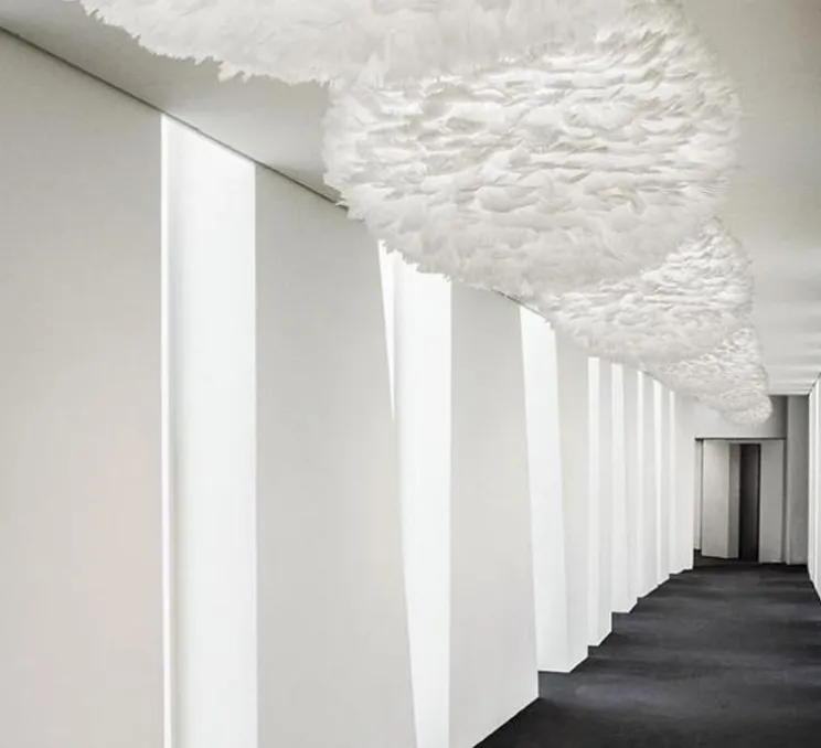 Suspension, Eos L, blanc, plumes d'oie câble noir, Ø65cm, H40cm - Umage