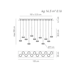 Suspension, Fairy 12 R, chrome, LED, dim, 2700k, 717 lm, L120cm, H30,5cm - Axolight
