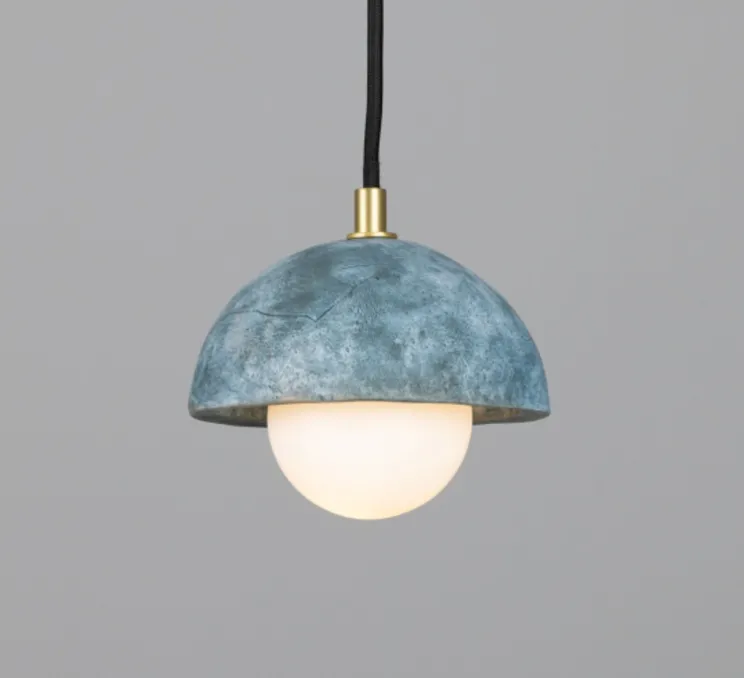 Suspension, Ferox, bleu terre, laiton satiné, Ø14cm, H15cm - Mullan Lighting