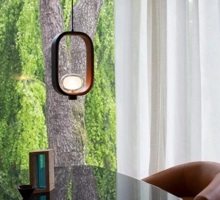 Suspension, Filipa, 555.22, noir texturé, cuir noir et marron, IP40, L28cm, H45cm - Tooy