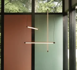 Suspension, Fine, rouge foncé, LED, dim, 2700K, 1200 lm, L120cm, H1,8cm - Muuto