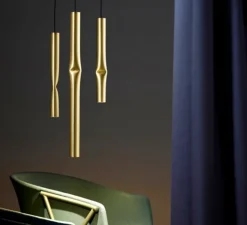 Suspension, Flow, A-3734, or satiné, rosace noire, LED, 2700k, 565 lm, Ø3,5cm, H32cm - Estiluz
