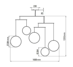 Suspension, Focus x5, noir, LED, dim, 2700K, 3180 lm, L160,8cm, H131cm - DCW éditions Paris