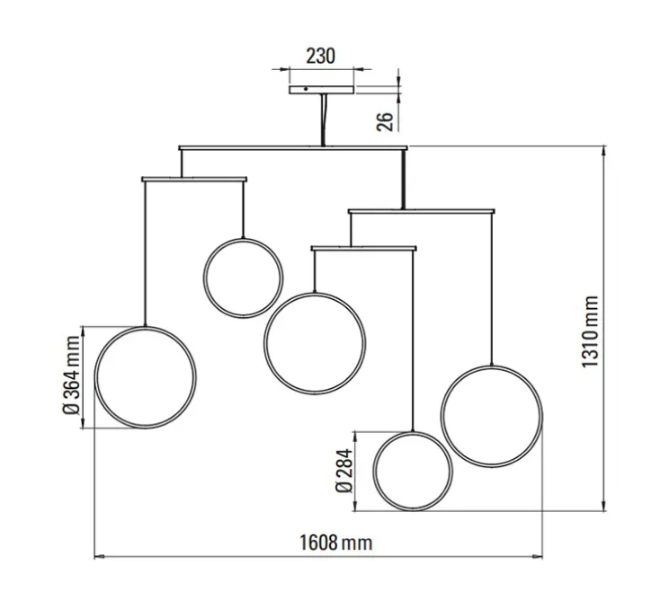 Suspension, Focus x5, noir, LED, dim, 2700K, 3180 lm, L160,8cm, H131cm - DCW éditions Paris