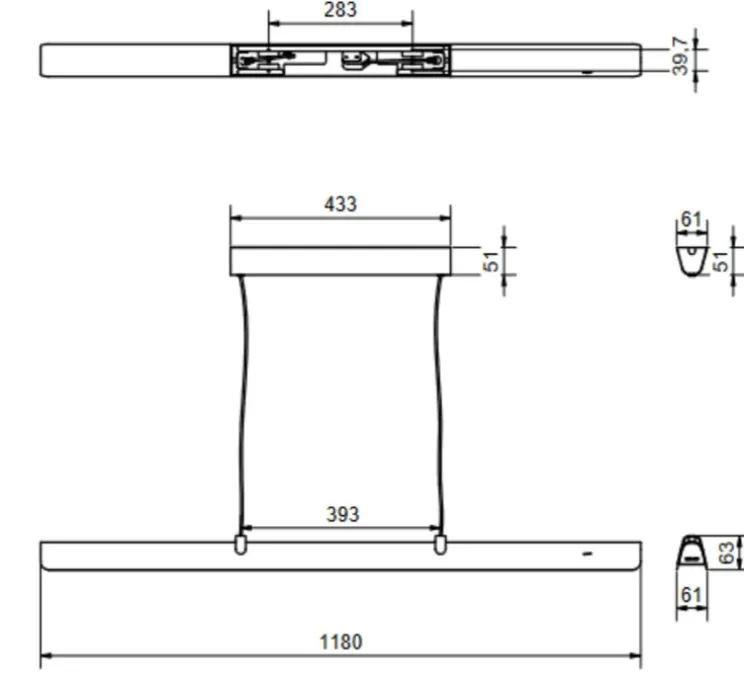 Suspension, Fold linear G2, noir , LED, dim, 2700K, 2435 lm, L118cm, H6,3cm - Belid