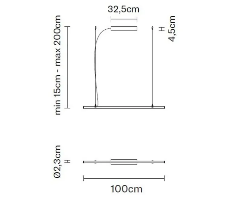Suspension, Freeline,noir, LED, .3000k, L100cm, H2.3cm - Fabbian