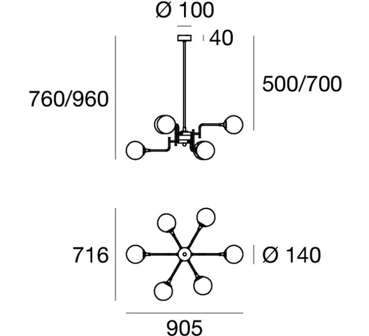 Suspension, Galassia, blanc et or, L90,5cm, H96cm - Stilnovo