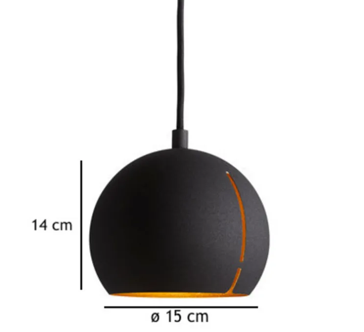 Suspension, Gap, round, noir, intérieur laiton, ø15cm, H14cm - Woud
