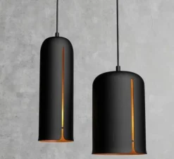 Suspension, Gap, tall, noir, intérieur laiton, LED, Ø10cm, H30cm - Woud
