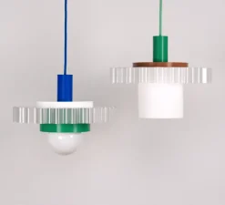 Suspension, Gigi n°3, câble bleu, vert, blanc, Ø28cm, H14,5cm - Warren & Laetitia pour Nedgis