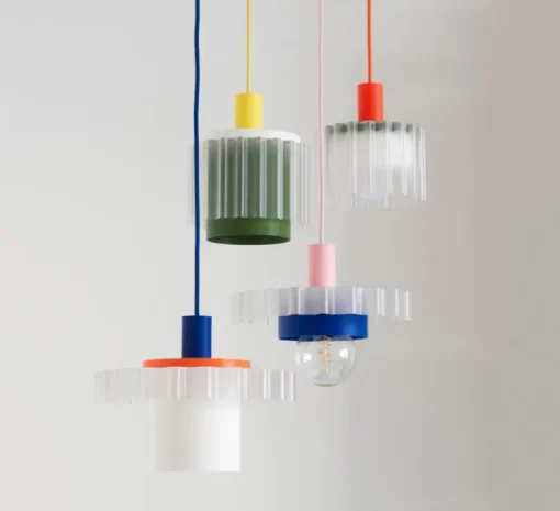 Suspension, Gigi n°3, câble rose, rose, bleu, blanc, Ø28cm, H14,5cm - Warren & Laetitia