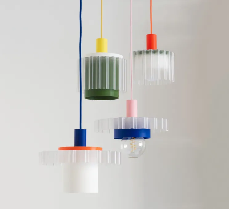 Suspension, Gigi n°3, câble rose, rose, bleu, blanc, Ø28cm, H14,5cm - Warren & Laetitia