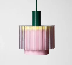 Suspension, Gigi n°4, câble vert forêt, jaune, rose, Ø18cm, H21cm - Warren & Laetitia