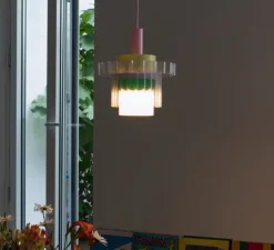 Suspension, Gigi XL n°5, câble rose, jaune, lilas, vert, Ø28,5cm, H22,5cm - Warren & Laetitia