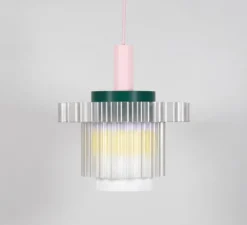 Suspension, Gigi XL n°5, câble rose, jaune, lilas, vert, Ø28,5cm, H22,5cm - Warren & Laetitia