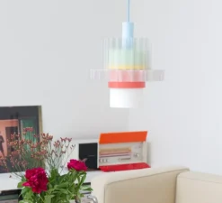 Suspension, Gigi XL n°5, câble bleu, multicolore pastel, Ø28,5cm, H22,5cm - Warren & Laetitia