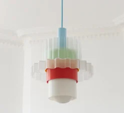Suspension, Gigi XL n°5, câble bleu, multicolore pastel, Ø28,5cm, H22,5cm - Warren & Laetitia