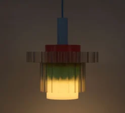 Suspension, Gigi XL n°5, câble bleu, multicolore pastel, Ø28,5cm, H22,5cm - Warren & Laetitia