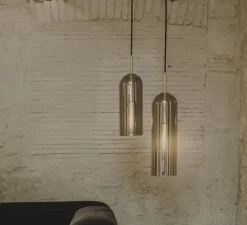 Suspension, Glam, verre noir fumé et or, Ø12cm, H38,5cm - LEDs C4