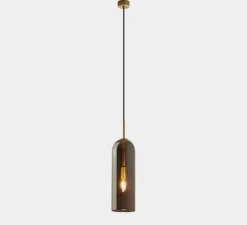 Suspension, Glam, verre noir fumé et or, Ø12cm, H38,5cm - LEDs C4