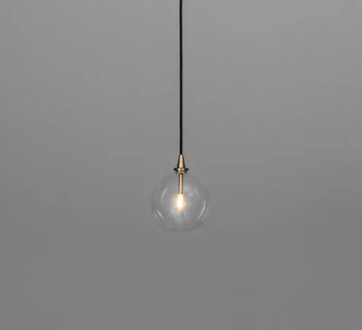 Suspension, Glass Globe 150, laiton brossé, verre transparent, Ø15cm, H15cm - Schwung