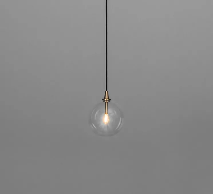 Suspension, Glass Globe 150, laiton brossé, verre transparent, Ø15cm, H15cm - Schwung