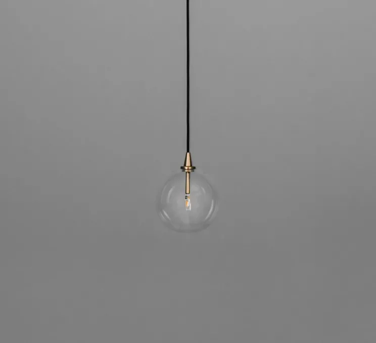 Suspension, Glass Globe 150, laiton brossé, verre transparent, Ø15cm, H15cm - Schwung