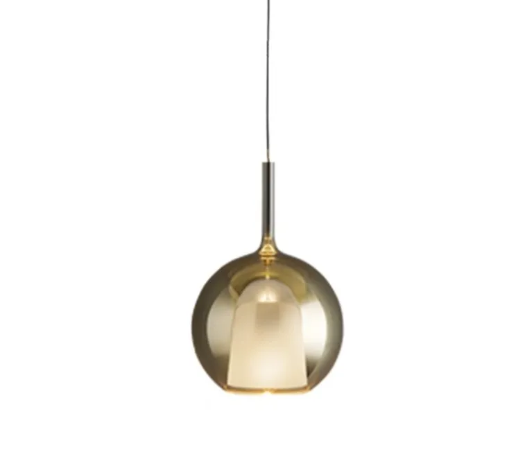 Suspension, Glo Medium, effet miroir or, avec rosace blanche, On/Off, Ø25cm, H38cm - Penta