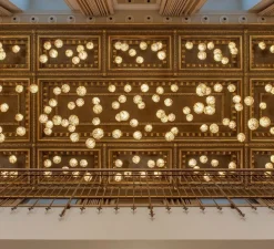 Suspension, Gold Moon, noir, or, tige en cuivre, LED, dim, 2700K, 63 lm, L20cm, H120cm - Catellani & Smith