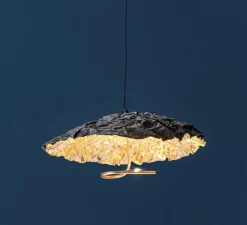 Suspension, Gold Moon, noir, or, tige en cuivre, LED, dim, 2700K, 63 lm, L20cm, H120cm - Catellani & Smith