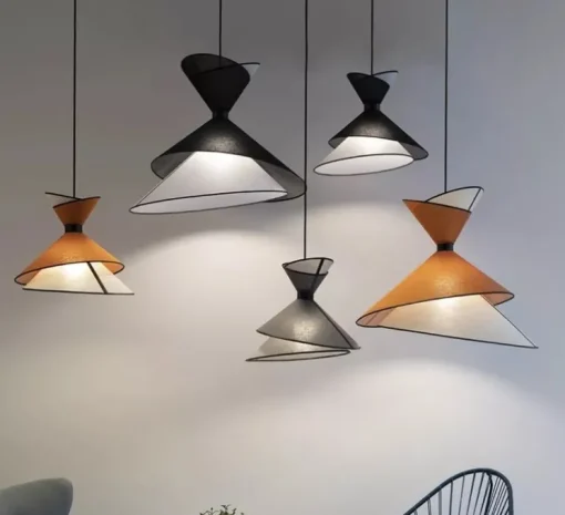 Suspension, Grand Kimono, Blanc crème et orange, Ø50cm, H44cm - DesignHeure