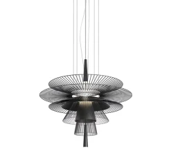 Suspension, Gravity 1, noir, 1x module LED (24W, 2040lm, 3000K) + 2x ampoules (GU10, 8W, 650lm, 3000K) + 1x ampoule (GU10, 3W, 250lm, 3000K), Ø86cm, H100cm – Forestier