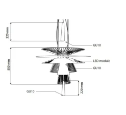 Suspension, Gravity 1, noir, 1x module LED (24W, 2040lm, 3000K) + 2x ampoules (GU10, 8W, 650lm, 3000K) + 1x ampoule (GU10, 3W, 250lm, 3000K), Ø86cm, H100cm – Forestier