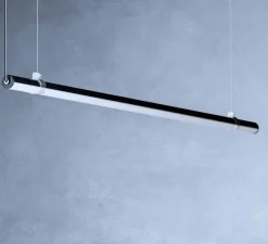 Suspension, Grip, noir, verre opal, IP40, LED, 3000K, 3399 lm, Ø2,8cm, H141cm - Beneito Faure