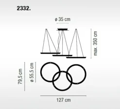 Suspension, Halo Jewel, 2332, blanc, LED, dim, 3000k, 4749 lm, L127cm, H4cm - Vibia