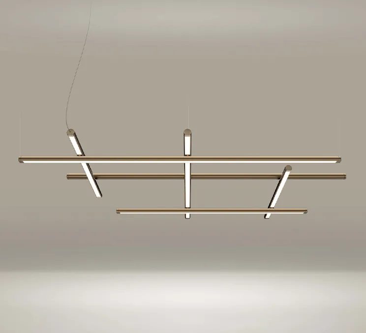 Suspension, Hilow, émission élevée, laiton satiné, LED, 2700K, 5045lm, L113cm, H7cm - Panzeri