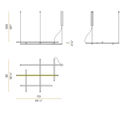Suspension, Hilow, émission élevée, laiton satiné, LED, 2700K, 5045lm, L113cm, H7cm - Panzeri