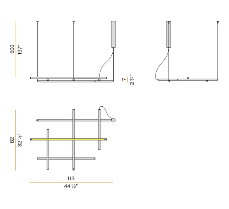 Suspension, Hilow, émission élevée, laiton satiné, LED, 2700K, 5045lm, L113cm, H7cm - Panzeri