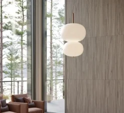 Suspension, Ilargi Doble, bois, blanc, LED, dim, 2700k, 1833 lm, Ø39,5cm, H67cm - LEDs C4