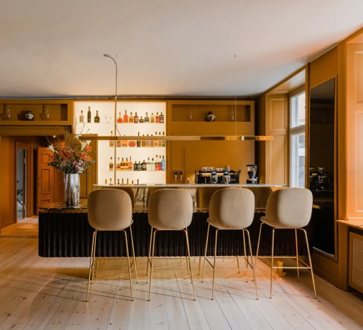 Suspension, I-Model Cord, laiton poli, LED, dim, 2700K, 4260 lm, L300cm, H5,3cm - Anour