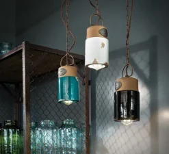 Suspension, Industrial C1620, vert vintage, Ø12,5cm, H28cm - Ferroluce