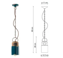 Suspension, Industrial C1620, vert vintage, Ø12,5cm, H28cm - Ferroluce