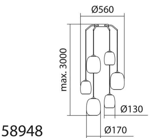 Suspension, Jap 6L, noir et blanc, Ø56cm, H150cm - MDC