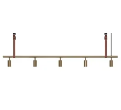 Suspension, John long, laiton, cuir marron, L260cm, H17cm - Rubn