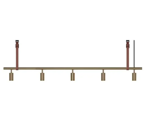 Suspension, John long, laiton, cuir marron, L260cm, H17cm - Rubn