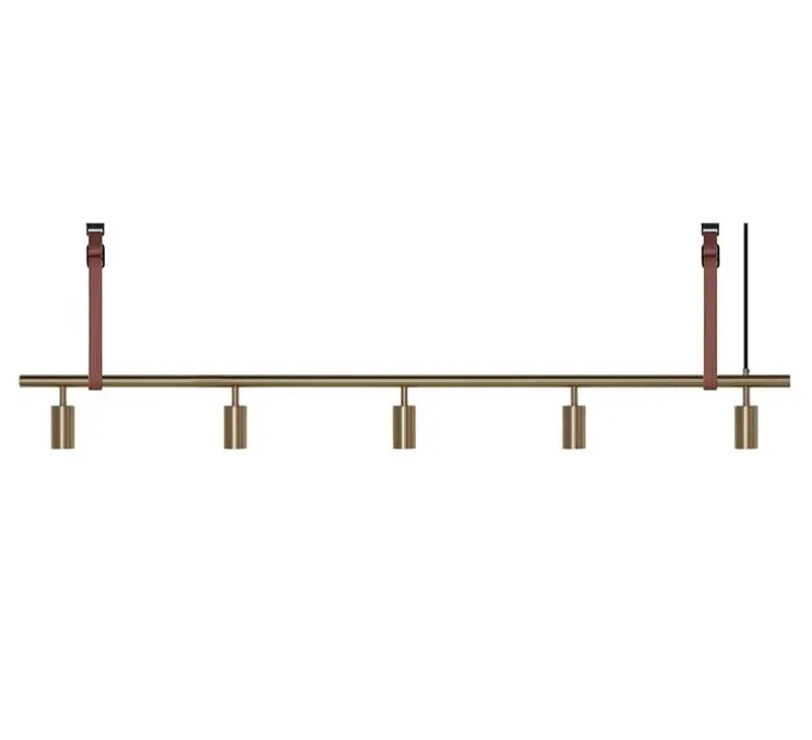 Suspension, John long, laiton, cuir marron, L260cm, H17cm - Rubn