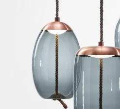 Suspension, Knot Uovo, gris fumé, cuivre, H48cm Ø30cm- Brokis