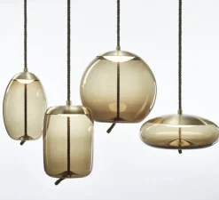 Suspension, Knot Uovo S, marron, laiton, LED, L18cm, H29cm - BROKIS