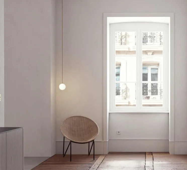 Suspension, Laurent 10, blanc, corde laiton, Ø14cm, H14cm - Lambert&Fils