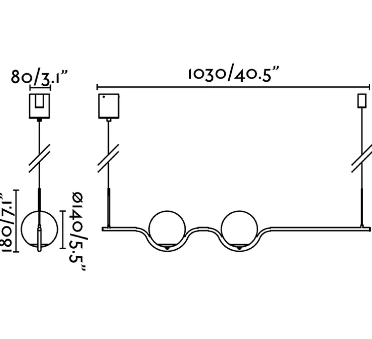 Suspension, LE VITA , noir, LED, 2700K, 1200lm, L103cm, H18cm - FARO